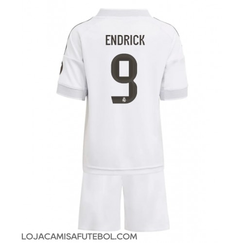Camisa de Futebol Real Madrid Endrick #9 Equipamento Principal Infantil 2025-26 Manga Curta (+ Calças curtas)
